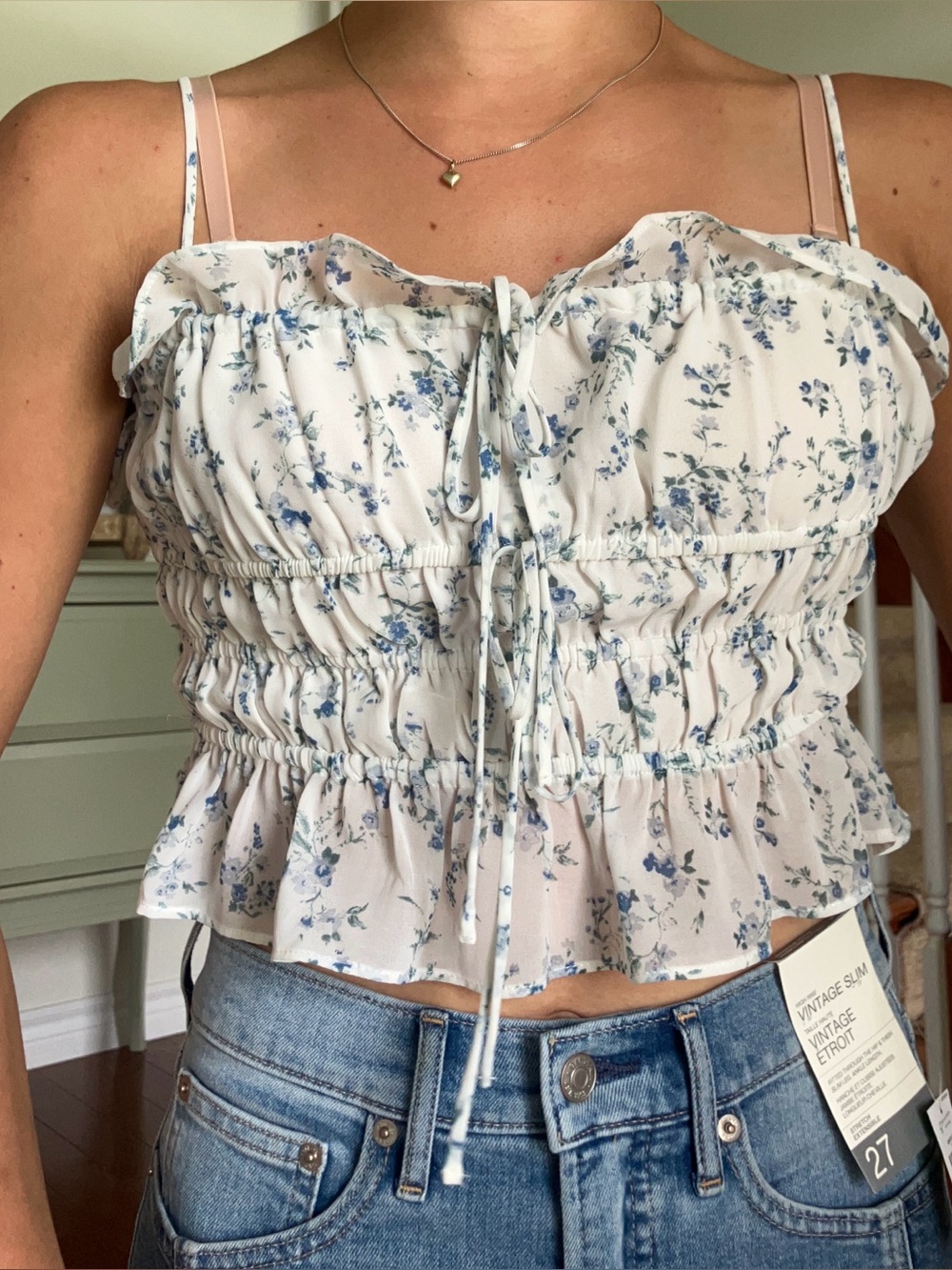 Dynamite blue floral crop top